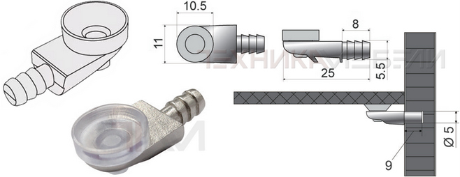 11361 Полкодержатель для стеклянных полок с присоской